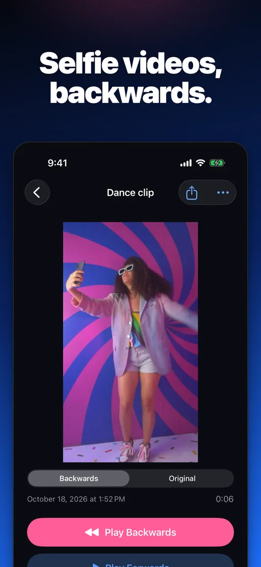 Revoo selfie dance clip playing backwards with its sound